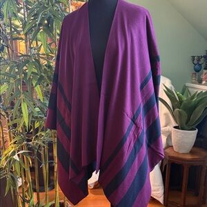 Women's Reversible Purple and Navy Striped Shawl / Wrap